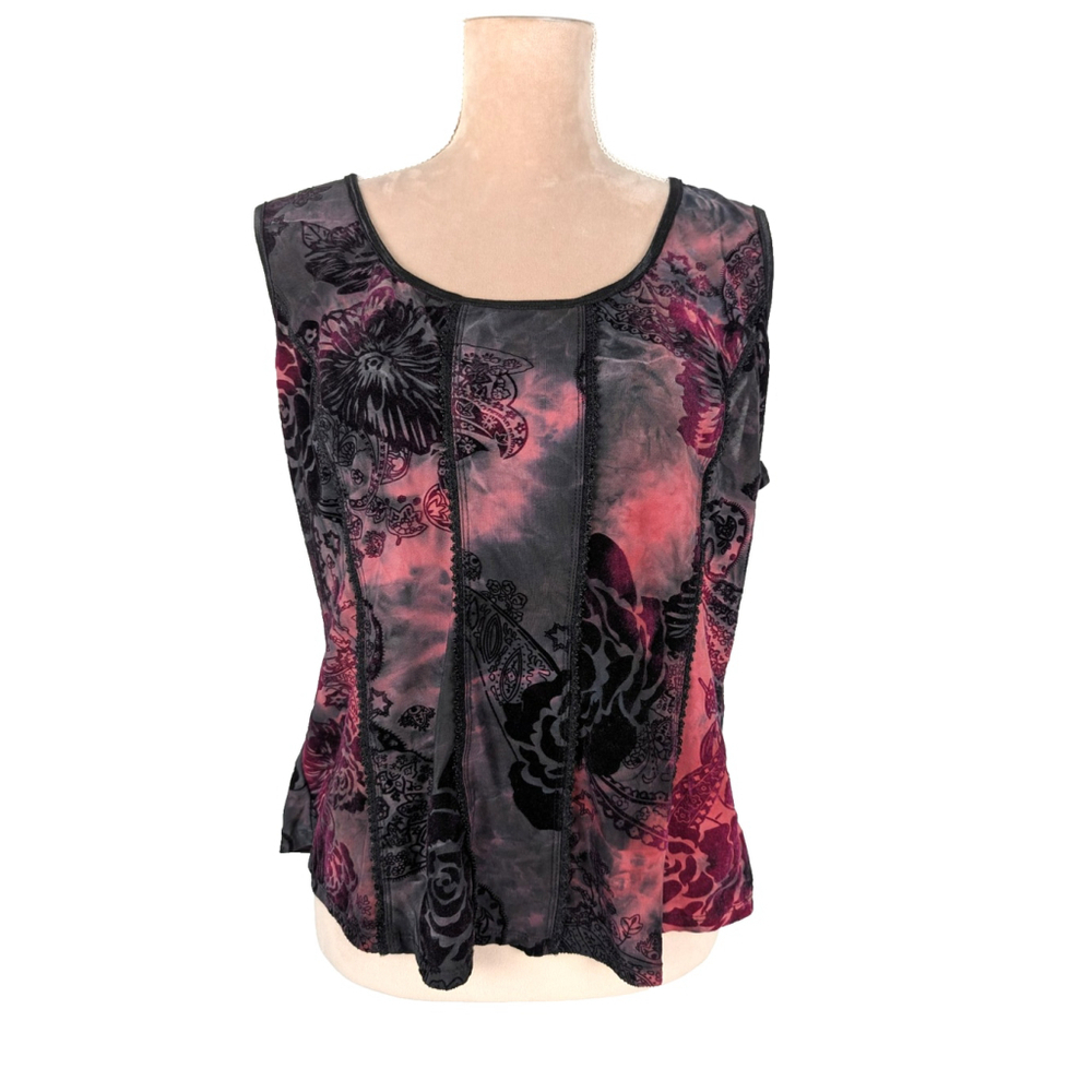 Vintage Velvet Burnout Corset Tank Top Paisley Whimsigoth Fairy Y2K Sz XL